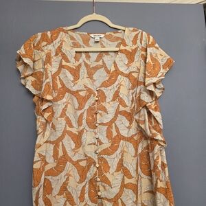 Orange and Cream Leaf Print Dress